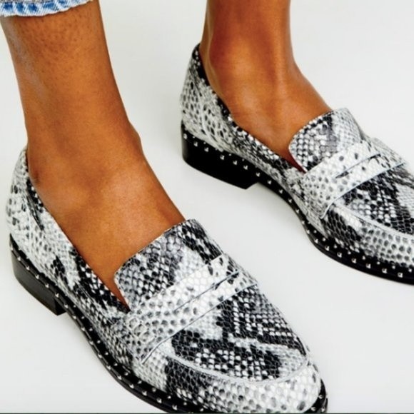 Sol sana Revolve 8 Lloyd snakeskin snake embossed cowhide leather loafers $170 v - Picture 1 of 8
